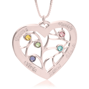 Heart Family Tree Necklace with birthstones in Rose Gold Plating
