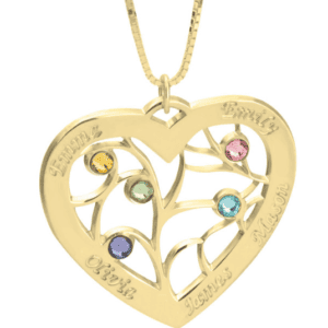 Heart Family Tree Necklace with birthstones in Gold Plating