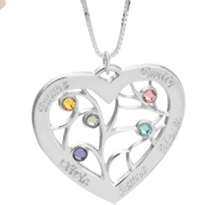 Heart Family Tree Necklace with Birthstones in Sterling Silver