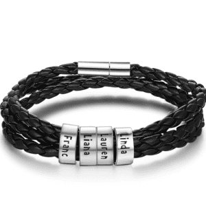 Men's Stainless Steel Personalised Name Plate Braided Bracelet (4 Names)