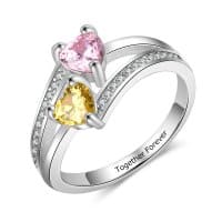 Two Birthstone Ring with Inside Engraving
