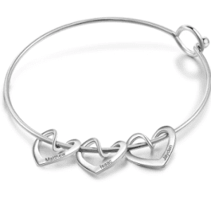 Personalised Heart Charm Bangle in Silver (3 Hearts)
