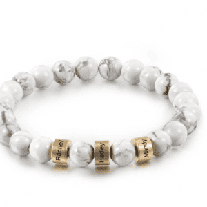 Men's White Turquoise Bracelet with 3 Engraved Beads