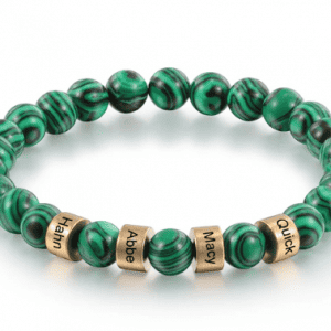 Men's Malachite Bracelet with 4 Engraved Beads