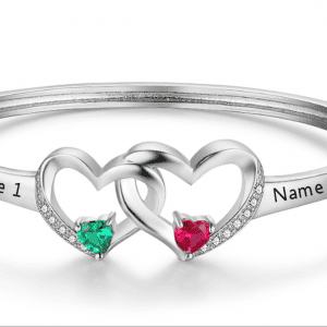 Double Heart Engraved Bangle in Sterling Silver