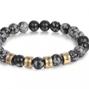Men's Black Sparrow Bracelet with 4 Engraved Beads