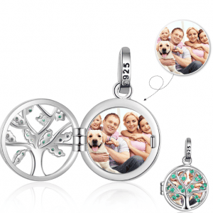 Family Tree Photo Locket Rhodium Plated Necklace