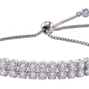 Isla Two Row Silver Diamond CZ Gemstone Slider Tennis Bracelet