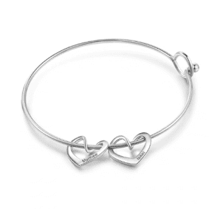 Personalised Heart Charm Bangle in Silver (2 Hearts)