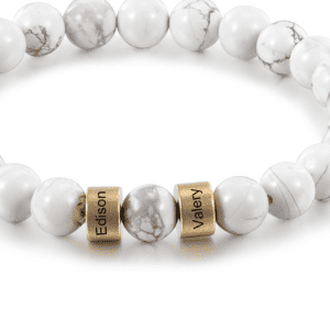 Men's White Turquoise Bracelet with 2 Engraved Beads