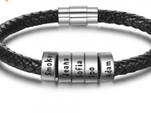 Young Men's Sterling Silver Personalised Name Plate Leather Bracelet (5 Names)