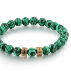 Men's Malachite Bracelet with 2 Engraved Beads