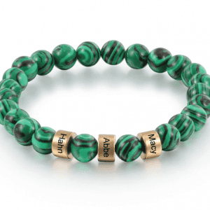 Men's Malachite Bracelet with 3 Engraved Beads