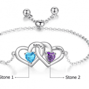 Engraved Adjustable Slider Double Heart Bracelet
