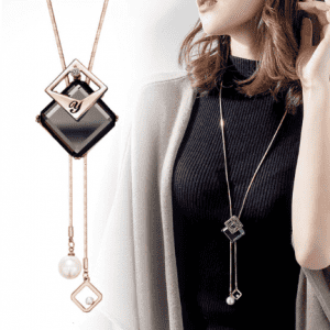 Extra Long Gold and Pearl Crystal Necklace