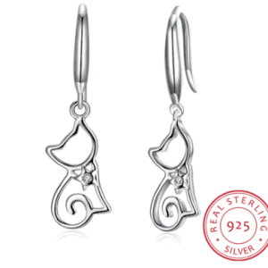 Cute Cat Sterling Silver with Crystal Earrings
