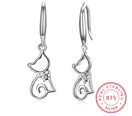 Cute Cat Sterling Silver with Crystal Earrings