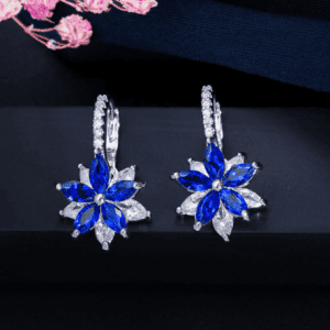 Lovely Geometric Flower with CZ Blue Stones Earrings