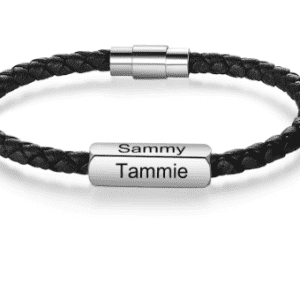 Personalised Engraved Black Braided Leather Bracelet