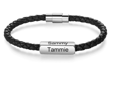 Personalised Engraved Black Braided Leather Bracelet