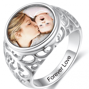 Personalised Round Photo Ring Silver Cutout Ring
