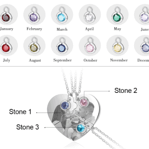 3 Heart Puzzle Birthstone Necklaces