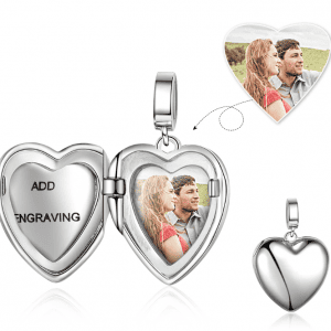 Heart Photo Locket Necklace With Engraving Rhodium Plated