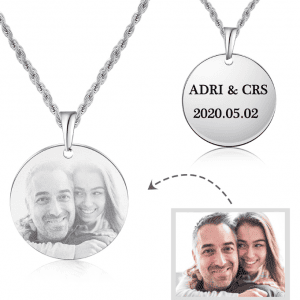 Round Photo Engraved Tag Necklace With Engraving Stainless Steel
