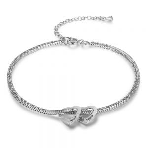 Personalised Heart Charm Anklet in Silver (2 Hearts)