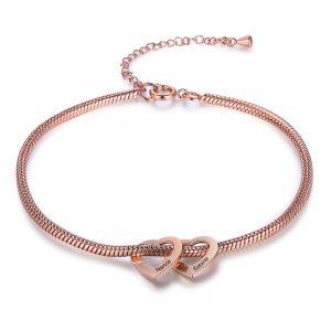 Personalised Heart Charm Anklet in Rose Gold (2 Hearts)