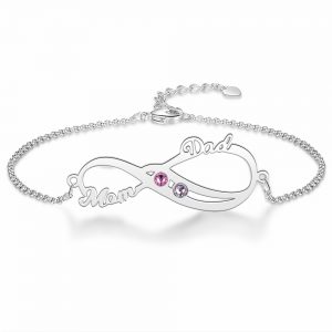 Sterling Silver Infinity Names Bracelet with Birthstones