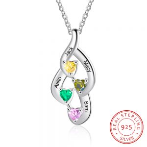 4 Stone Shooting Hearts Mothers Sterling Silver Necklace
