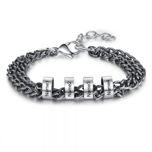 Stainless Steel Personalised Chain Bracelet 4 Names Charms