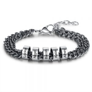 Stainless Steel Personalised Chain Bracelet 5 Names Charms