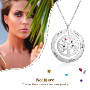 Stainless Steel Family Tree Birthstone Necklace