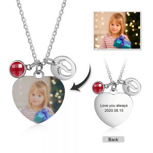 Photo Necklace with Baby Feet & Birthstone
