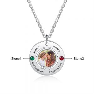 Photo Necklace with Birthstones