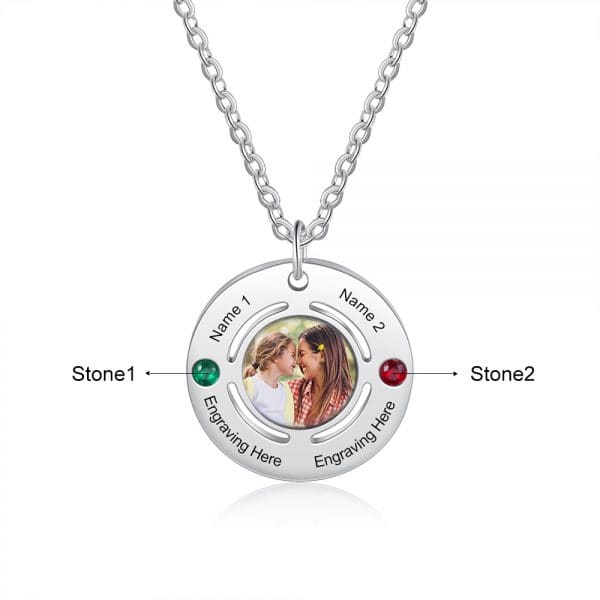 Photo Necklace with Birthstones