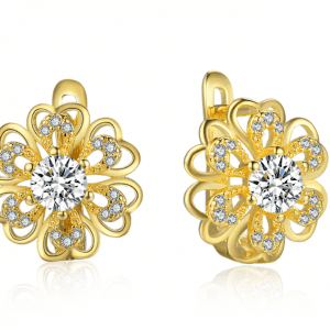 Stunning Gold Flower Hoop with CZ Stones Earrings