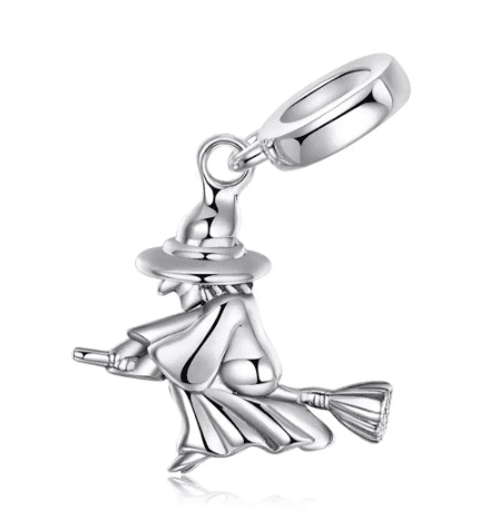 Sterling Silver Witch on Broomstick Charm