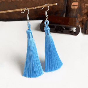 Trendy Handmade Tassel Earrings in Light Blue