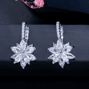 Lovely Geometric Flower with CZ Clear Stones Earrings