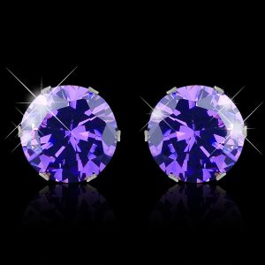 Stainless Steel Purple Cubic Zirconia Stud Earrings