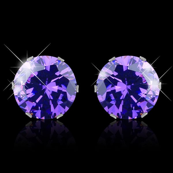 Stainless Steel Purple Cubic Zirconia Stud Earrings