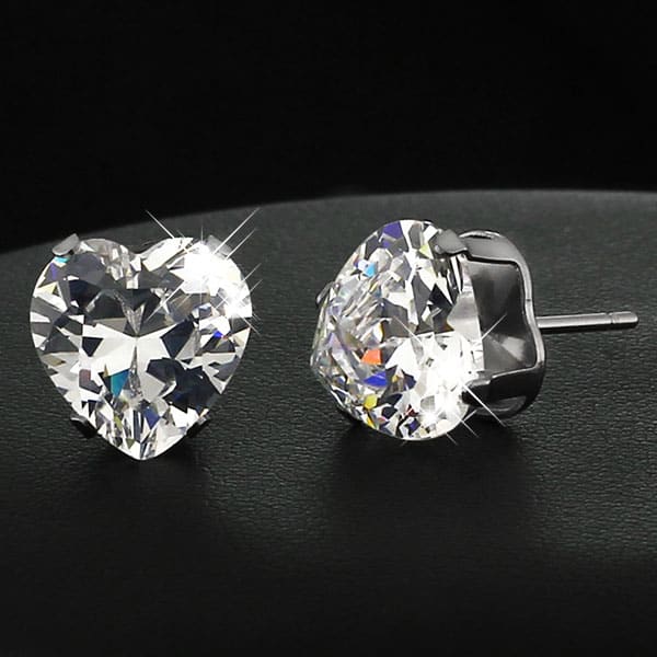 Stainless Steel Heart Cut Cubic Zirconia Stud Earrings