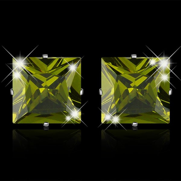 Stainless Steel Emerald Cubic Zirconia Stud Earrings