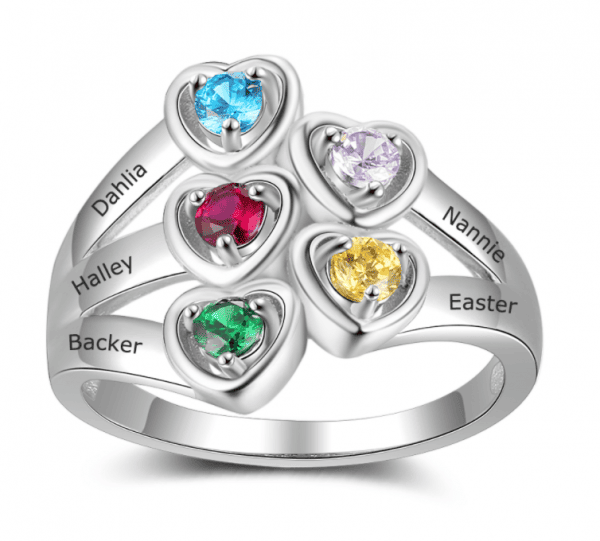 Five Birthstone Ring with Engraving