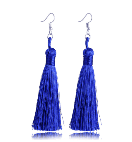 Trendy Handmade Tassel Earrings in Blue