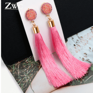 Bohemian Crystal Tassel Earrings in Pale Pink