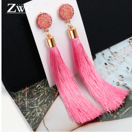 Bohemian Crystal Tassel Earrings in Pale Pink